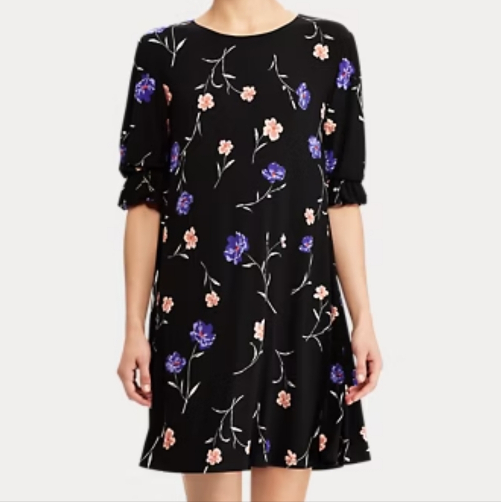 Lauren Ralph Lauren Women's Size 12 Dress Floral Print Jersey Black